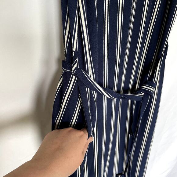 Ambiance Navy Blue White Striped Jumpsuit - Women's Large - Picture 5 of 10